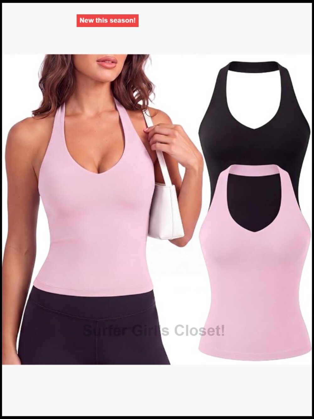 2 Pack Halter Tank Tops Backless Padded Built-In Bra Yoga Tops